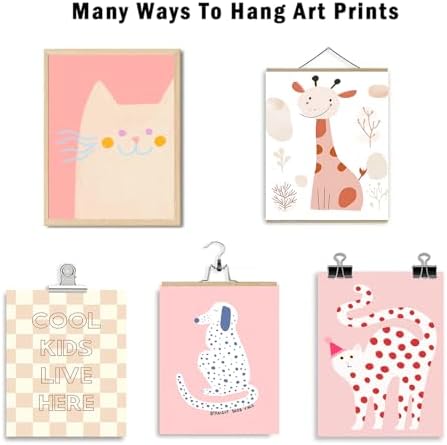 Aroutde 12Pcs Pink Kids Canvas Wall Art, Cartoon Animals Playroom Wall Decor - Image 3