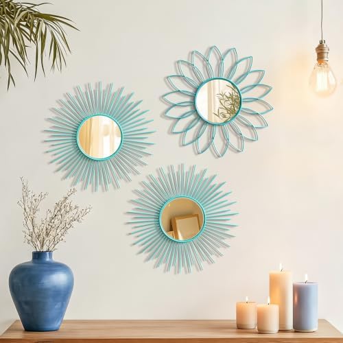 3 Pack Metal Mirrors for Wall Gold Sunburst Wall Mirror Home Decor Wall Art - Image 2