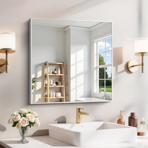 YIROMAN Bathroom Mirror 24"x24", Brushed Silver Bathroom Mirror by Unknown