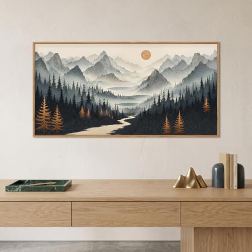 Boho Misty Forest Mountain Framed Canvas Wall Art Set -20"x40" - Image 2