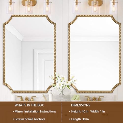 30"x40" Mirror for Wall, Full Scalloped Corners Rectangle Decorative Mirror - Image 4