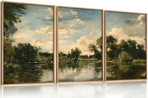 Vintage Landscape Framed Canvas Wall Art Set- 24"x36"x3 by Aryroi