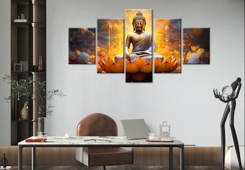 DJSYLIFE Gold Buddha Wall Art, 5 Piece Canvas Print - Image 5