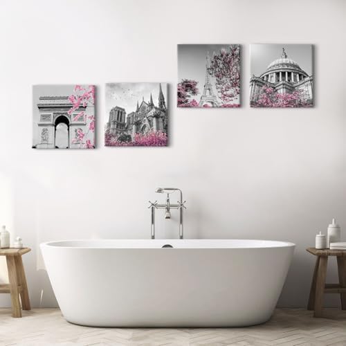 BL BORLINART Paris Wall Art Pink Room Decor Black and White Eiffel Tower - Image 3