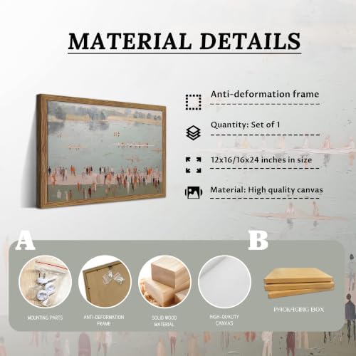 ZXXYWA Vintage Beach Canvas Wall Art, Retro Coastal Crowd Scene Artwork - Image 5