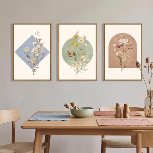 Boho Neutral Wildflower Framed Canvas Wall Art Set-16"x24"x3 - Image 3