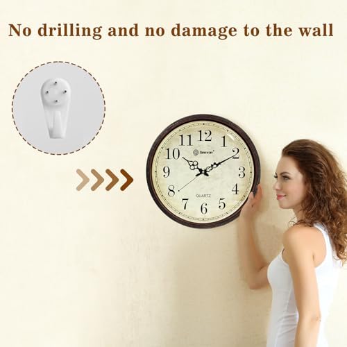 Geevon Vintage Wall Clock, Silent 16" Non Ticking Retro Round Clock Quartz - Image 6
