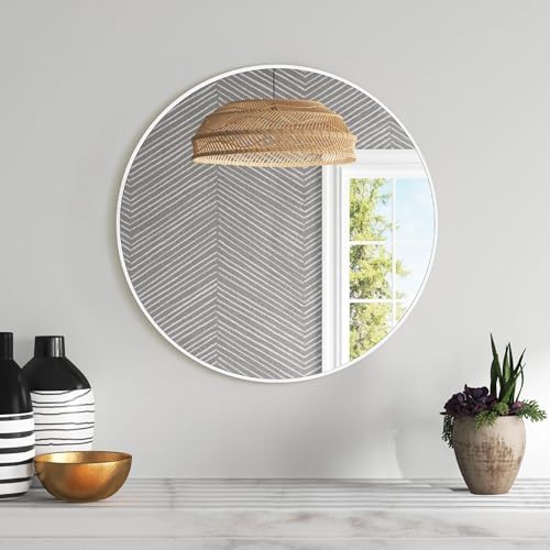 24 Inch White Round Bathroom Mirror - Image 5