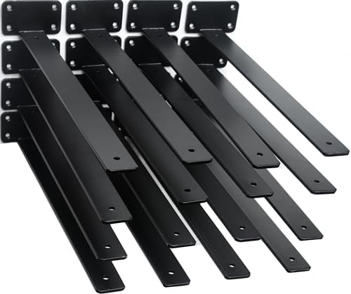 16 Pack - 16 inch Black Hidden L Shelf Bracket Iron Floating Shelf Brackets by MHMYDZ