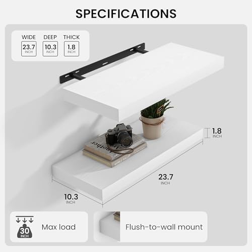 Heimlove Floating Shelves 23.6" W x 10.3" D White Set of 2 - Image 3