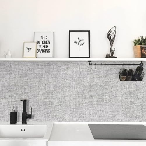 Grey Grasscloth Peel and Stick Wallpaper Fabric Paper 17.7in x 118in - Image 3