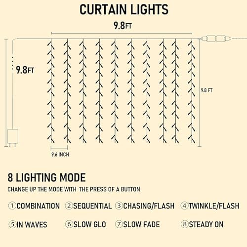 Dazzle Bright 300 LED Curtain String Lights, Christmas Fairy Lights - Image 3