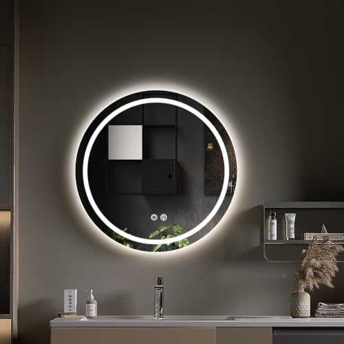 24 Inch LED Round Mirror Circle Bathroom Mirror by BOOLUU