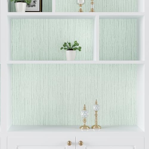 VEELIKE Light Green Grasscloth Wallpaper Peel and Stick Textured Grass Cloth - Image 6