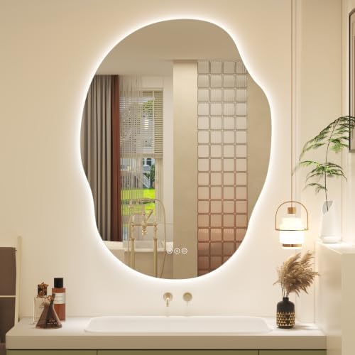 Irregular-Shaped Backlit LED Lighted Bathroom Mirror 22x30 by LuxulumMirror