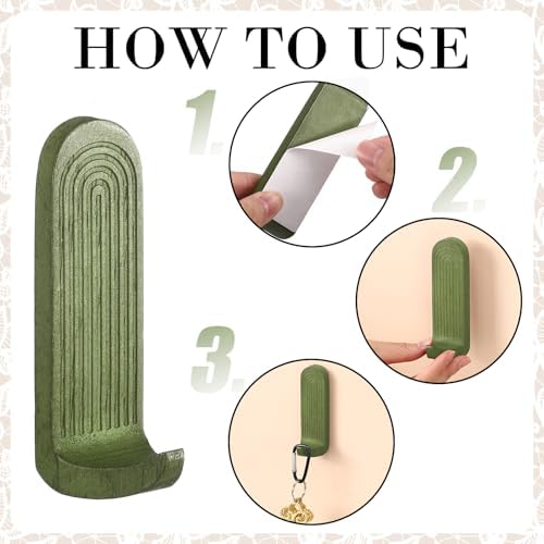 AceOrbit 4 Pcs Sage Green Rainbow Arch Adhesive Wall Hooks Boho Handmade Wooden - Image 4