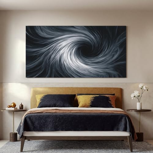 YISXINOAG Black White Abstract Wall Art Modern Spiral Painting 24"X48" - Image 3