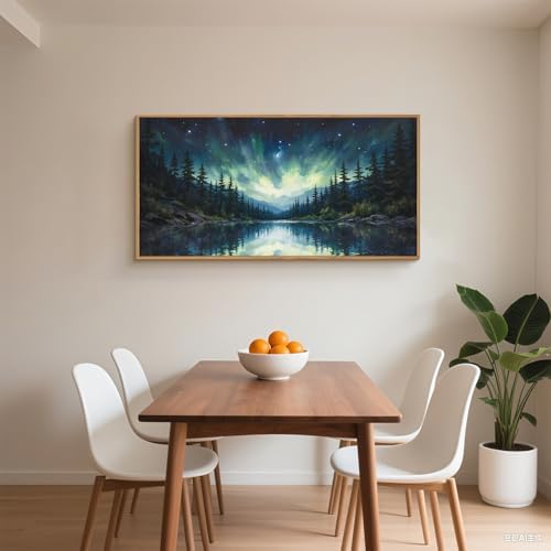 Luminous Northern Lights Forest Lake Framed Canvas Wall Art Set-40"x20"x1 - Image 4