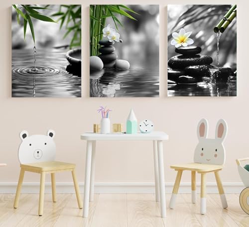 Yxbhhym Bathroom Zen wall art Black and White Green Decor Gray Canvas Pictures - Image 2