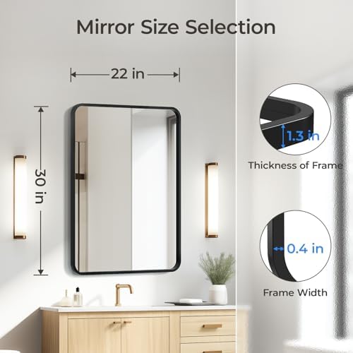 USHOWER Black Bathroom Mirror for Over Sink 22 x 30 Inch - Image 4