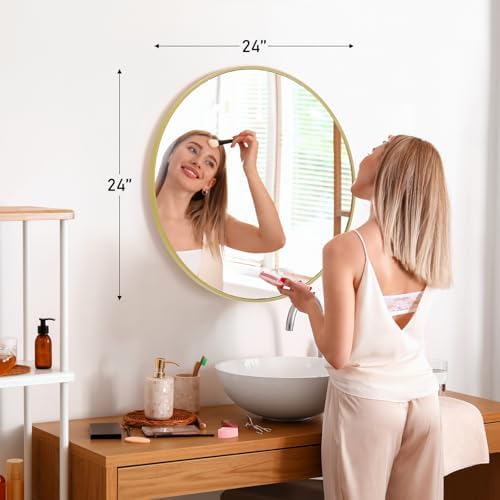 NEWBULIG 24 Inch Round Bathroom Mirror, Wall Mount Vanity Mirror - Image 2
