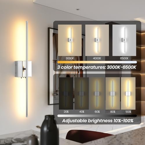 Chrome Wireless LED Battery Operated Wall Sconces, 11000mAh Rechargeable Wall - Image 4