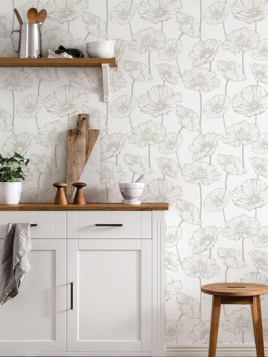Orainege Modern Peel and Stick Wallpaper Beige and White Floral Wallpaper - Image 6