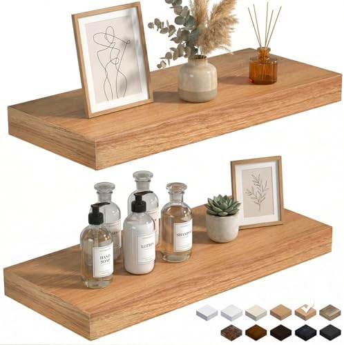 24in Beech Floating Shelves for Wall, Decor Storage by INHABITUNION