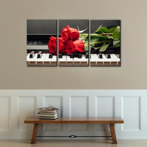 Pacimo Framed Wall Decorations Piano Keys and Red Rose 3 Piece Canvas Art Wall - Image 2