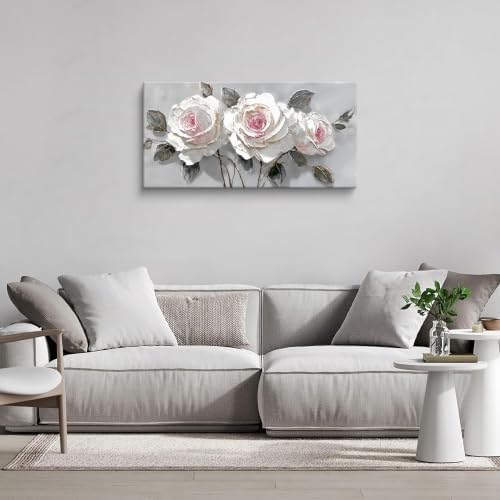 Modern White Pink Rose Canvas Wall Art Decor - Image 5