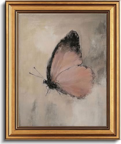 Gold Framed 3D Textured Wall Art, Vintage Pink Butterfly Canvas Prints by Jesicatmin