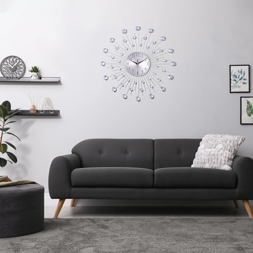 Lafocuse 23 Inch Large Metal Silver Bling Crystal Wall Clock Decorative - Image 4