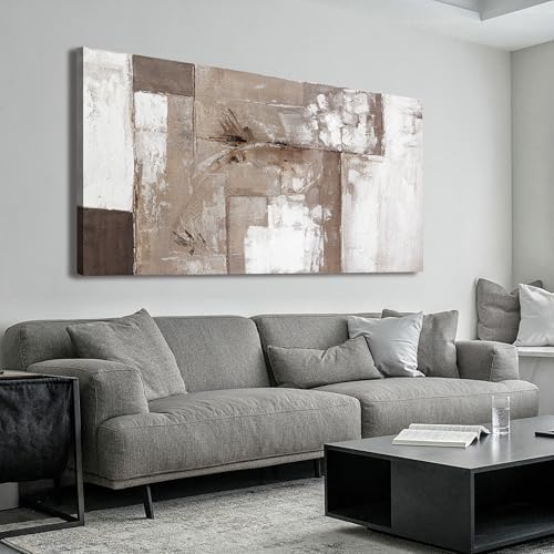 YISXINOAG Brown Grey White Abstract Wall Art Modern Fantasy Canvas 29"X58" by YISXINOAG