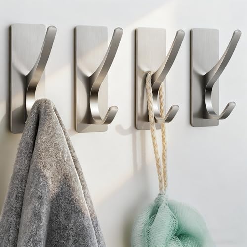 Self Adhesive Towel Hooks: Extra Strong 13LB, Stainless Hook by Josmimic
