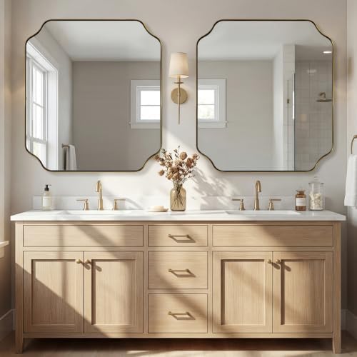 ANDY STAR 32X40 Inch Brushed Gold Scalloped Bathroom Mirror - Image 3