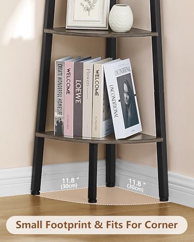 Hoctieon Corner Shelf, 4-Tier Corner Bookshelf, Rustic Ladder Shelf, Industrial - Image 5