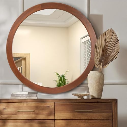 Round Mirror 36 Inch, Wood Rustic Bathroom Wall Mirror - Image 4