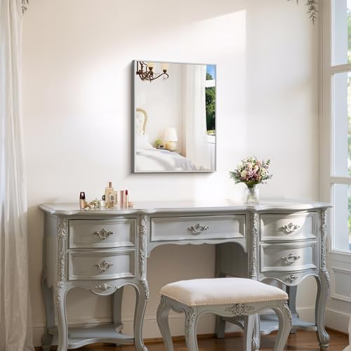 YIROMAN Bathroom Mirror 18"x24", Brushed Silver Bathroom Mirror - Image 4