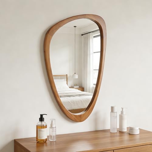 Irregular Asymmetrical Wall Mirror 19"x30" Wooden Frame Bathroom Mirror - Image 2