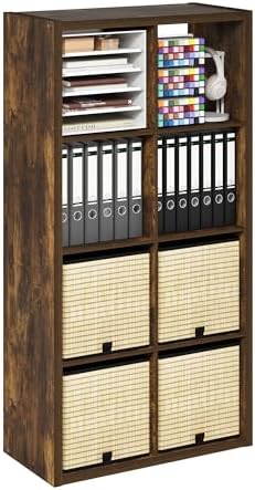 Furinno Cubicle 8-Cube Book Shelf, Extra Thick Frame Bookshelf, Amber Pine by Furinno-FitsYourSpaceFitsYourBudget