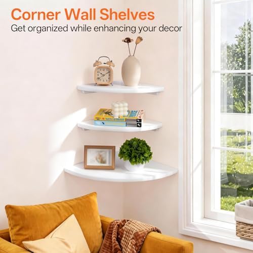 White Corner Wall Shelf 10inch Solid Oak Wood Floating Corner Shelf - Image 3