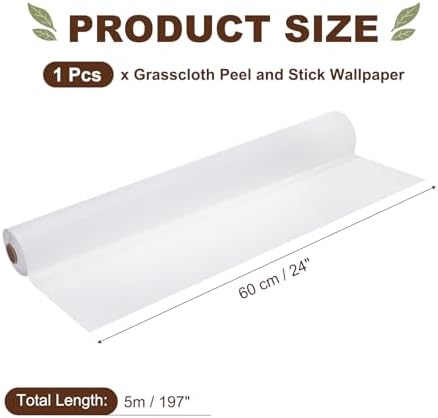 uxcell Grasscloth Linen Textured 60cmx5m/24x197 Thicker Peel Pure White - Image 2