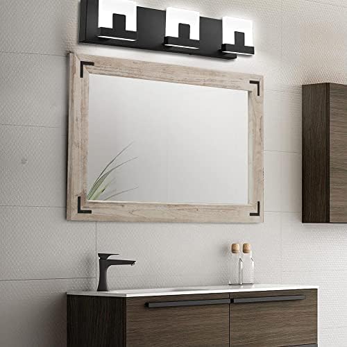 YOSHOOT Rustic Wooden Framed Wall Mirror, Natural Wood Bathroom Vanity Mirror - Image 2
