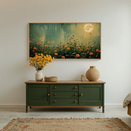 HOURIA Mystical Midnight Wildflower Framed Canvas Wall Art Set- 20"×40"×1 - Image 4