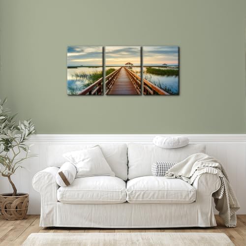 Pacimo Wooden Bridge Wall Art Posters Lotus Lake on Sunset Pictures National - Image 4
