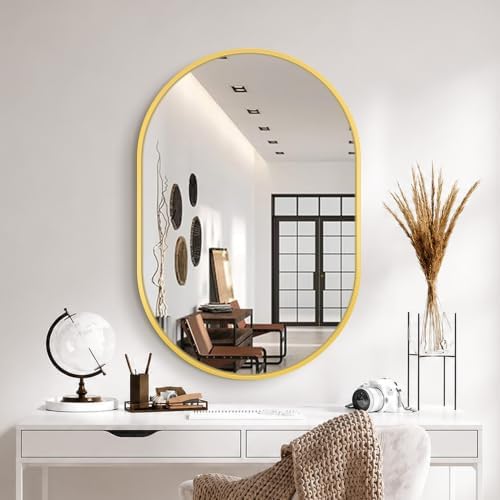 Delma 28x20 Gold Oval Bathroom Mirror by Delma