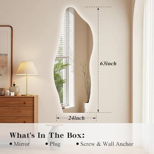 QDSSDECO 63" x 24" LED Full Length Wall Mirror, Wavy Frameless Design - Image 4