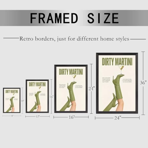 Green Cowgirl Boots Canvas Wall Art Trendy Olive Martini Print Poster Preppy - Image 2