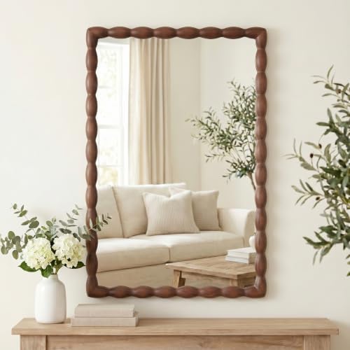 36"x24" Rectangular Solid Wood Farmhouse Decorative Wall Mirror by Unknown