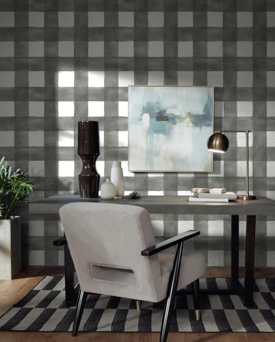 Grey Wallpaper Peel and Stick Plaid Modern Wall Paper Checkered Gingham Contact - Image 2